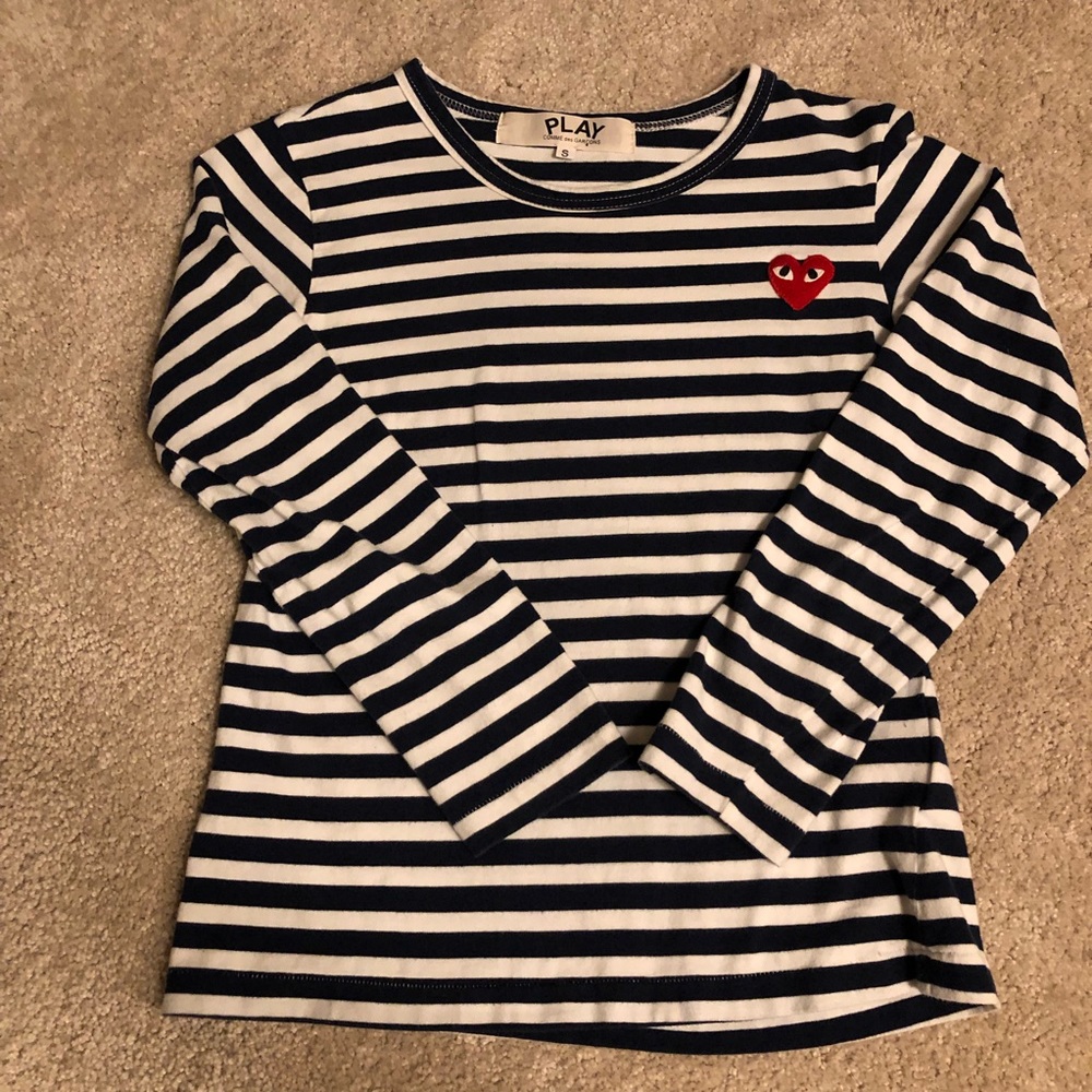 Comme des Garcons Striped Long Sleeve with Heart Patch